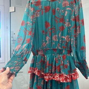 Misa Los Angeles Teal and Red Floral Mini Dress
